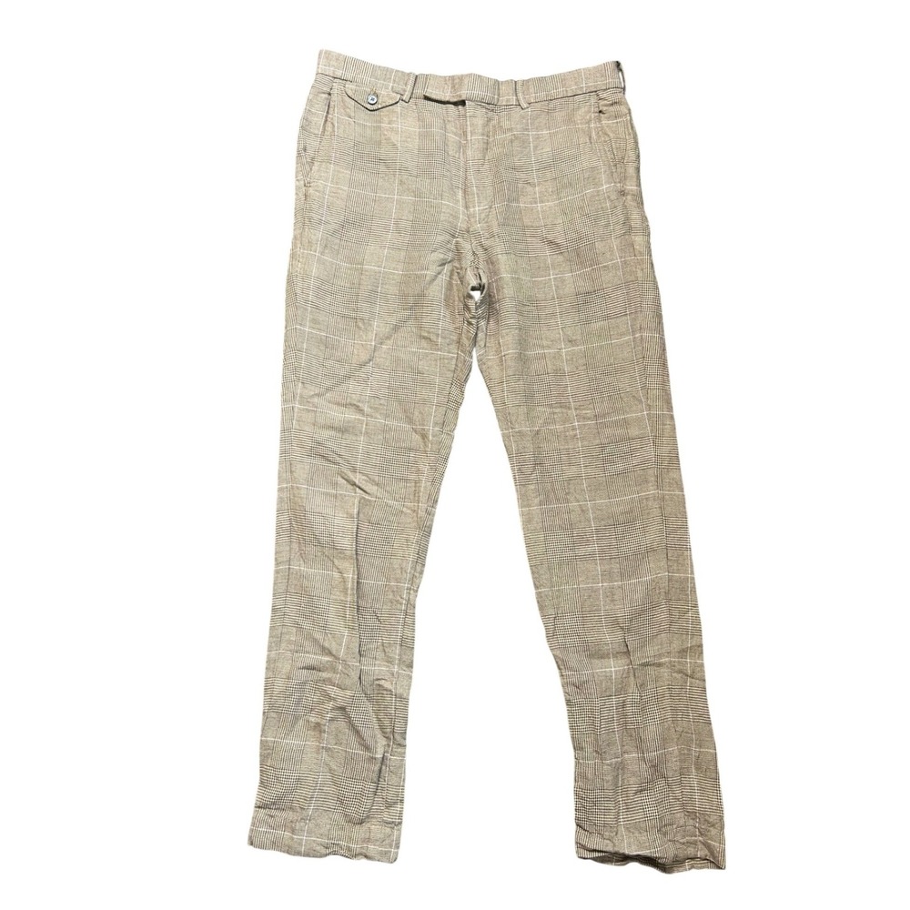 Polo Golf Ralph‎ Lauren Linen Blend Pants Brown Glen Plaid Mens 34x32 Tailored